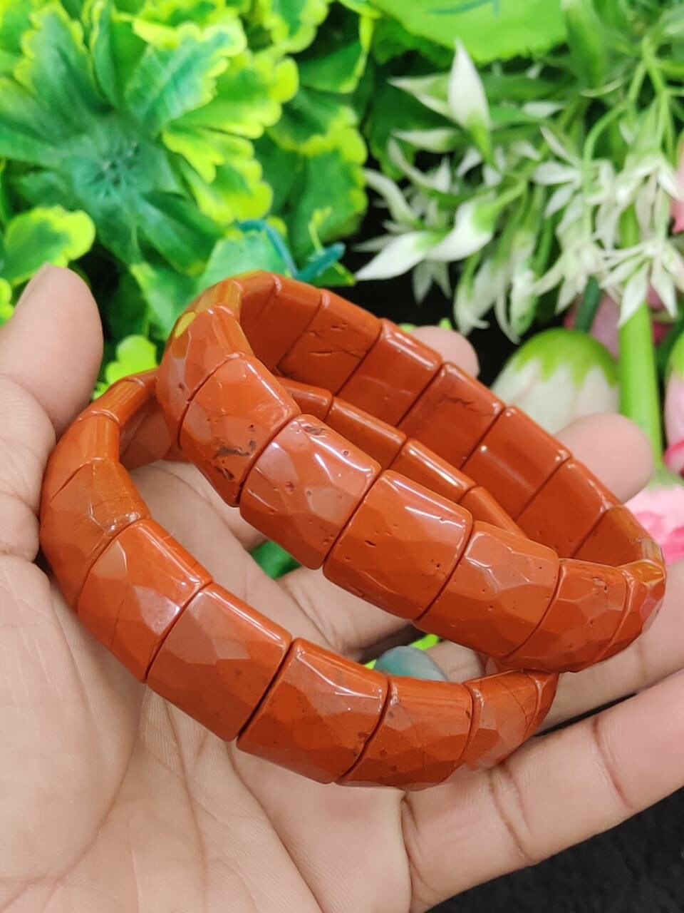 Red Jasper rectangle Beaded Bracelet 15 MM Stretch Bracelet - Image 3