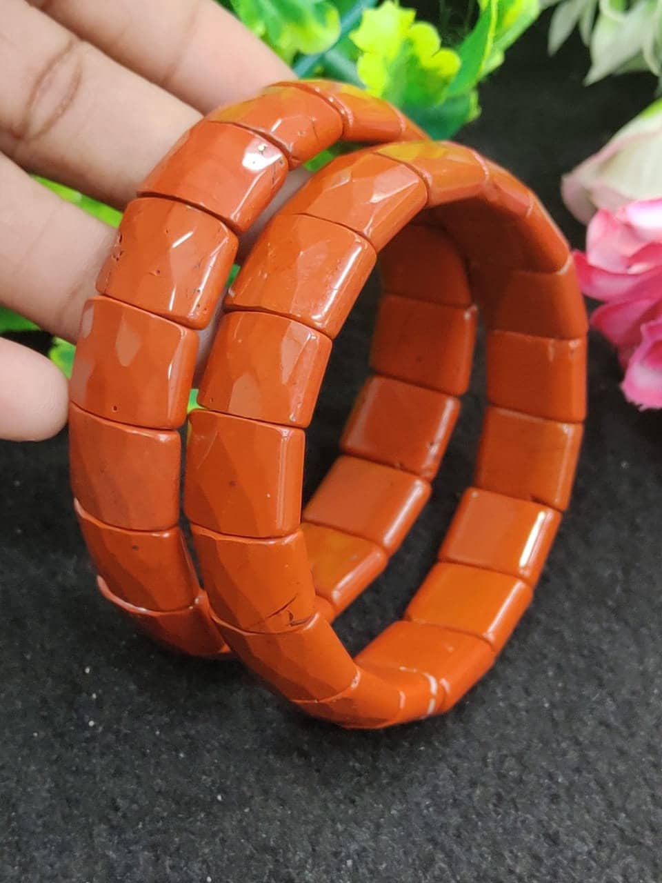 Red Jasper rectangle Beaded Bracelet 15 MM Stretch Bracelet - Image 5