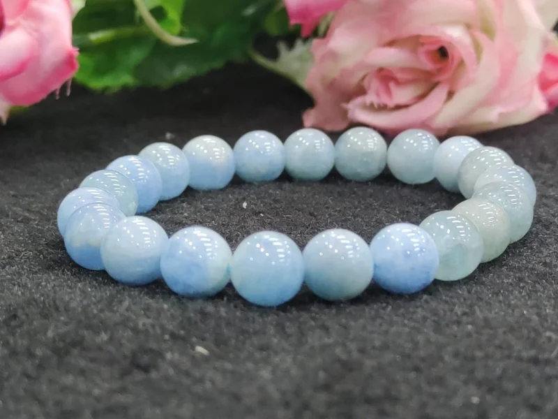 Aquamarine Stone Round Beaded Bracelet 8MM Bracelet For Anxiety & Stress Relief Stretch Bracelet