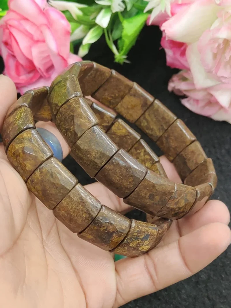Bronzite Stone rectangle Beaded Bracelet 15 MM Stretch Bracelet - Image 2