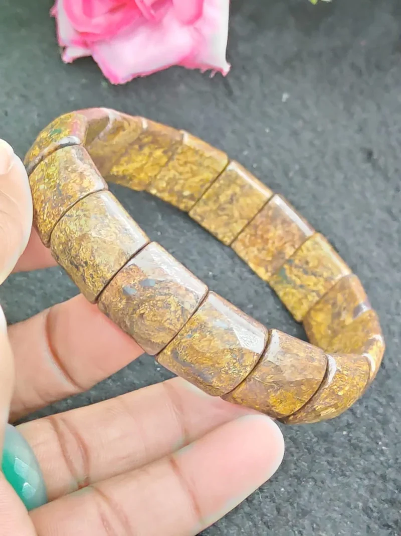 Bronzite Stone rectangle Beaded Bracelet 15 MM Stretch Bracelet - Image 4