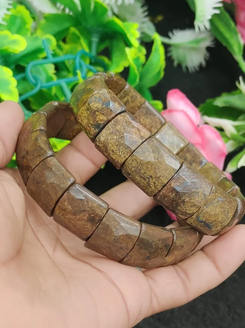 Bronzite Stone rectangle Beaded Bracelet 15 MM Stretch Bracelet - Image 6