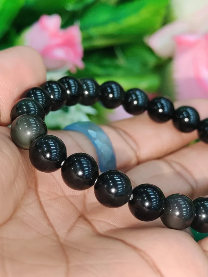 Rainbow Obsidian Round Beaded Bracelet 8 MM Stretch Bracelet - Image 3