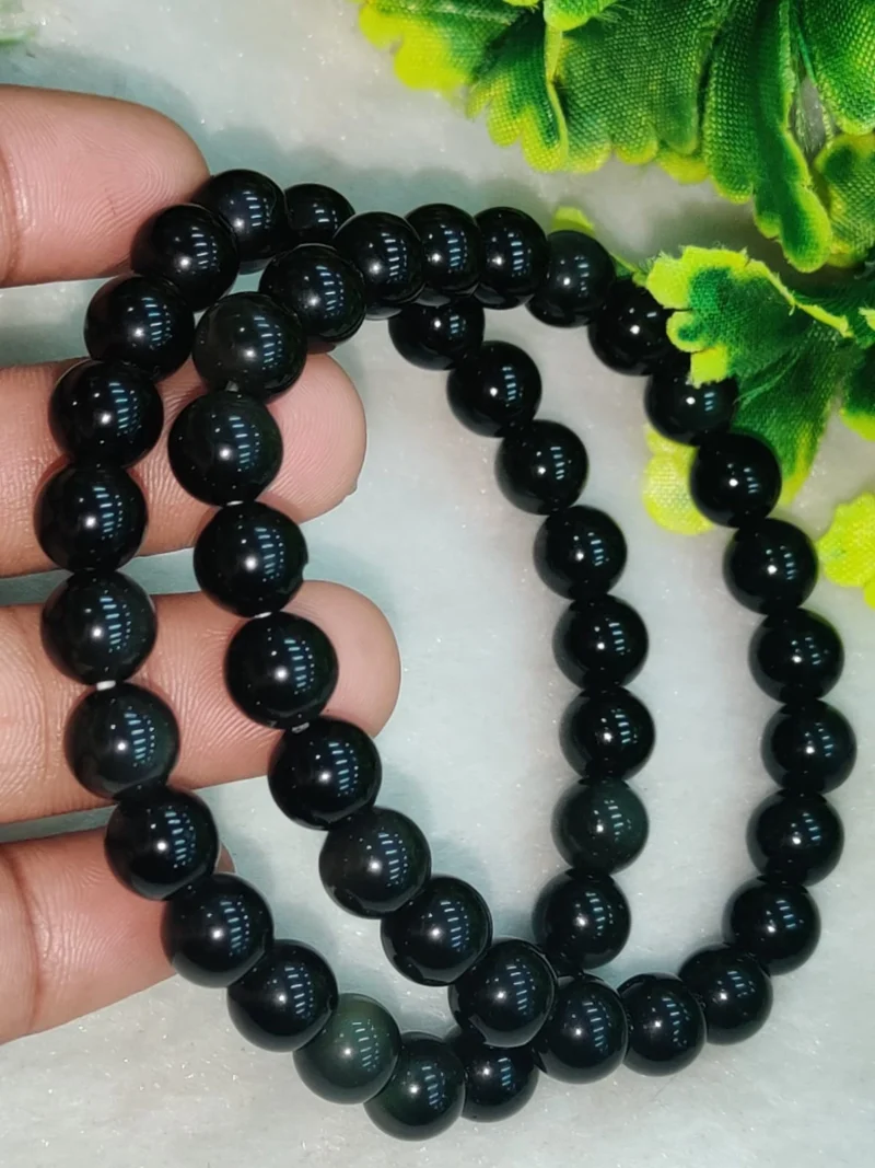Rainbow Obsidian Round Beaded Bracelet 8 MM Stretch Bracelet - Image 4