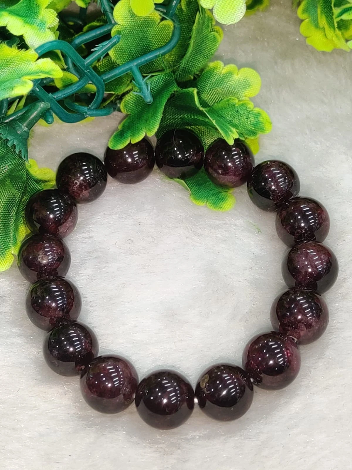 Garnet Stone Bracelet Round Beaded Bracelet 12 MM Stretch Bracelet - Image 2