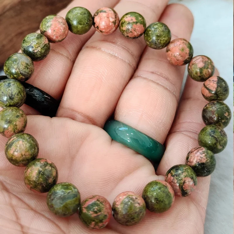 Unakite Jasper Stone Round Beaded Bracelet 6 MM 8 MM 10 MM Stretch Bracelet - Image 5