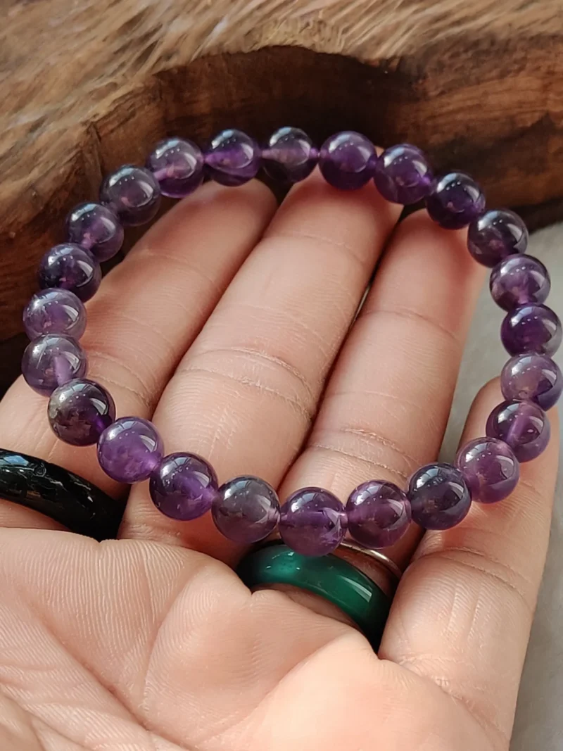 Amethyst Powerful Stone Round Beaded Bracelet 6 MM 8 MM 10MM Stretch Bracelet - Image 4