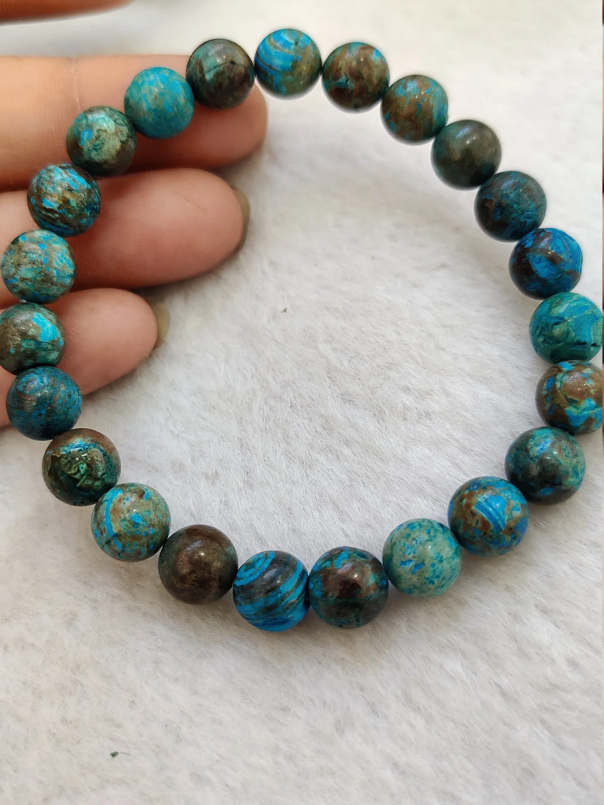 Chrysocolla Stone Round Beaded Bracelet 8 MM - Image 7