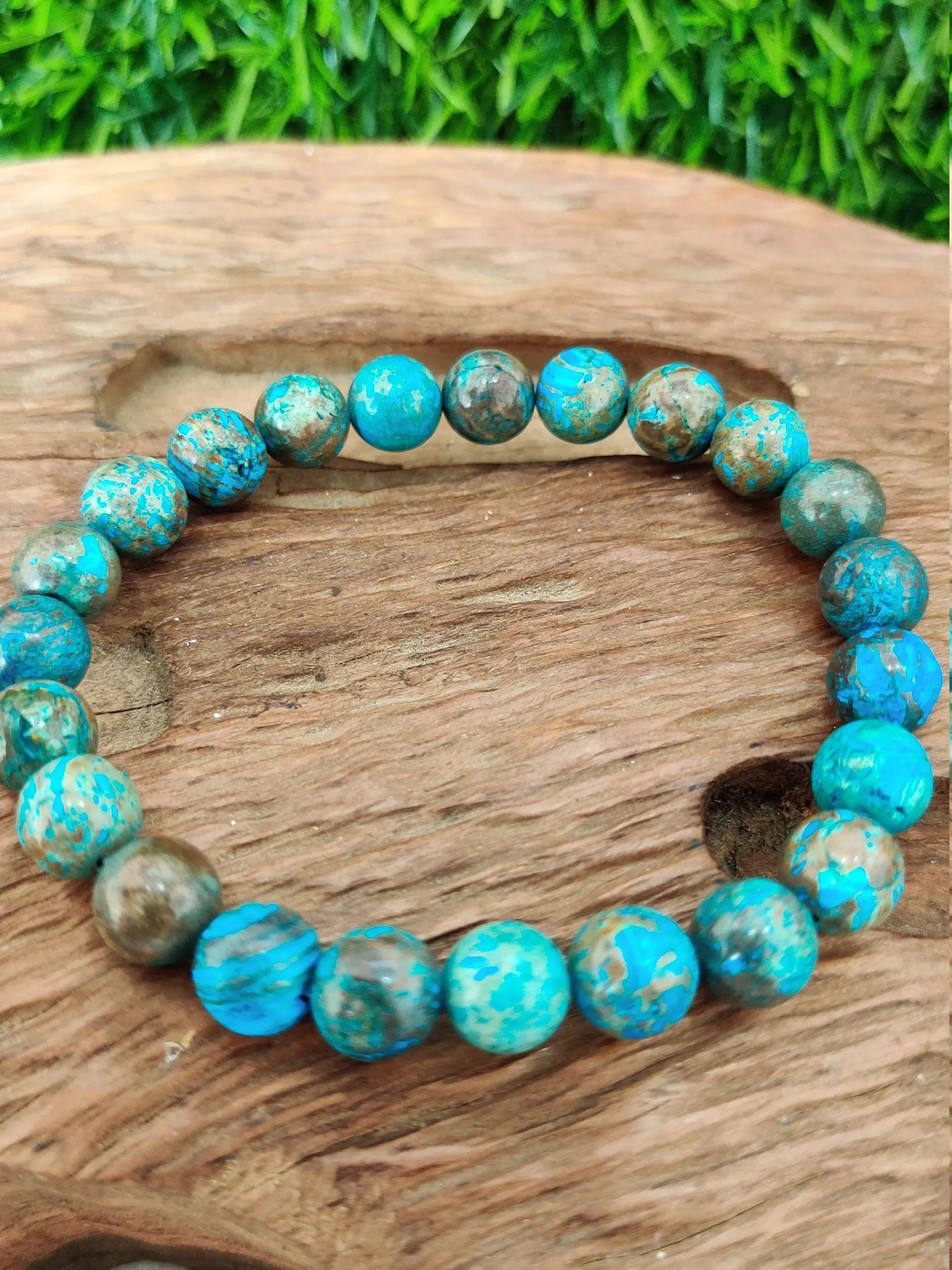 Chrysocolla Stone Round Beaded Bracelet 8 MM - Image 5