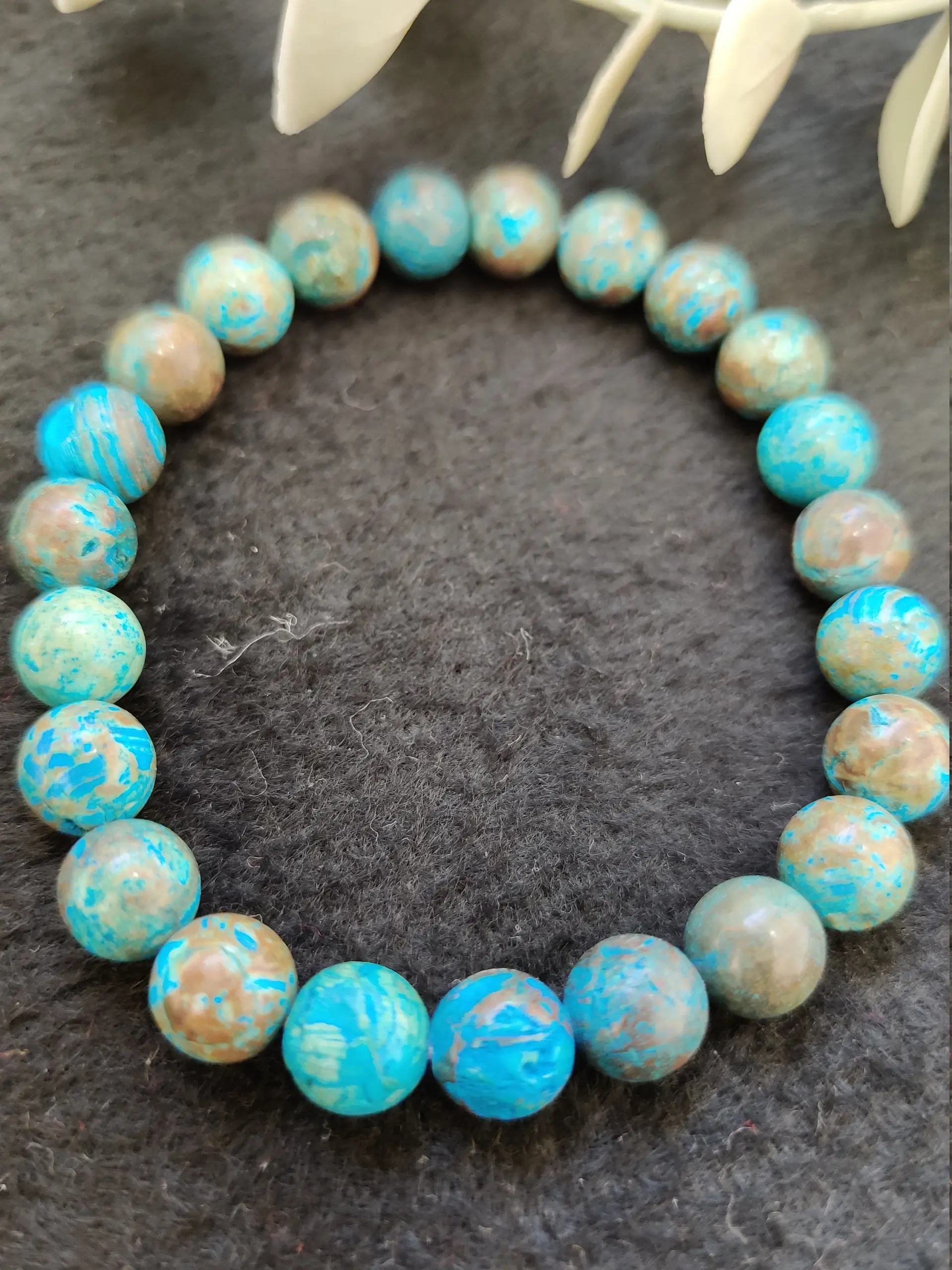 Chrysocolla Stone Round Beaded Bracelet 8 MM - Image 4