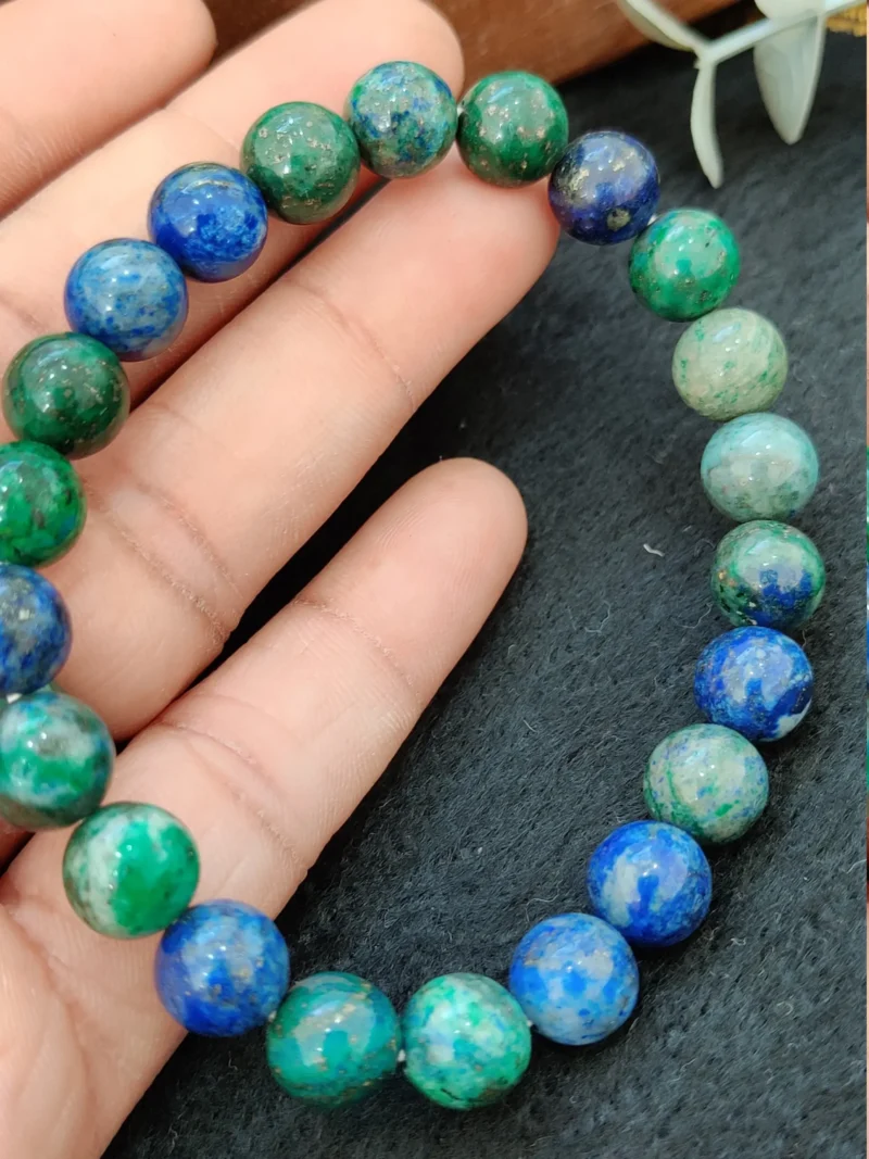 Azurite Stone Round Beaded Bracelet 6 MM 8 MM 10 MM  Stretch Bracelet - Image 8