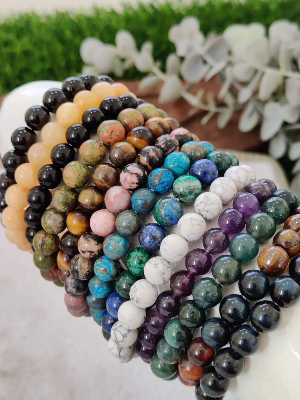 Blue Liberite Quesera Stone Round Beaded Bracelet 8 MM Stretch Bracelet - Image 2