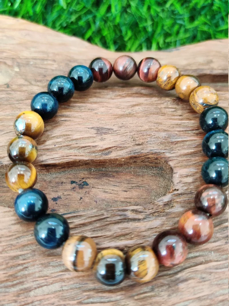 3 Tiger's Eye Red, Blue & Yellow Tiger's Eye Stone Round Beaded Bracelet 8 MM Stretch Bracelet - Image 5