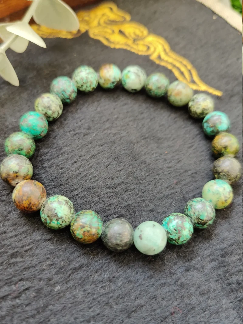 African Turquoise Stone Round Beaded Bracelet 6 MM 8 MM 10 MM Stretch Bracelet - Image 6
