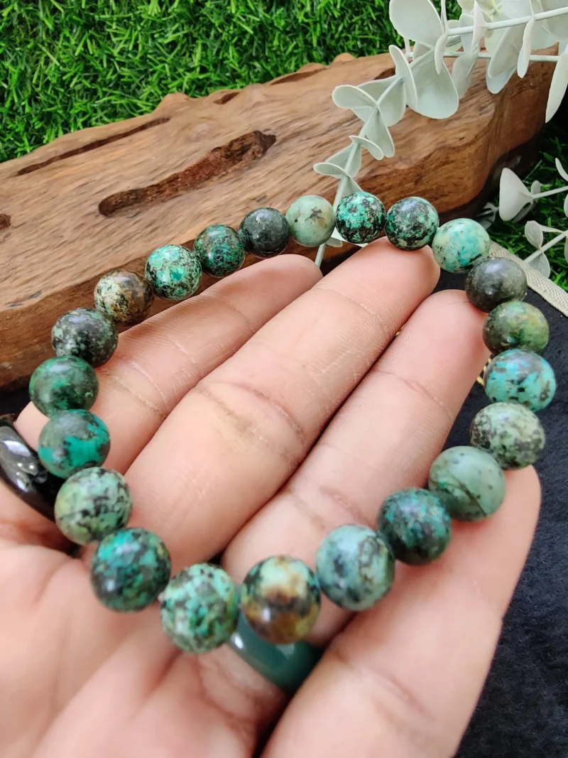African Turquoise Stone Round Beaded Bracelet 6 MM 8 MM 10 MM Stretch Bracelet - Image 8
