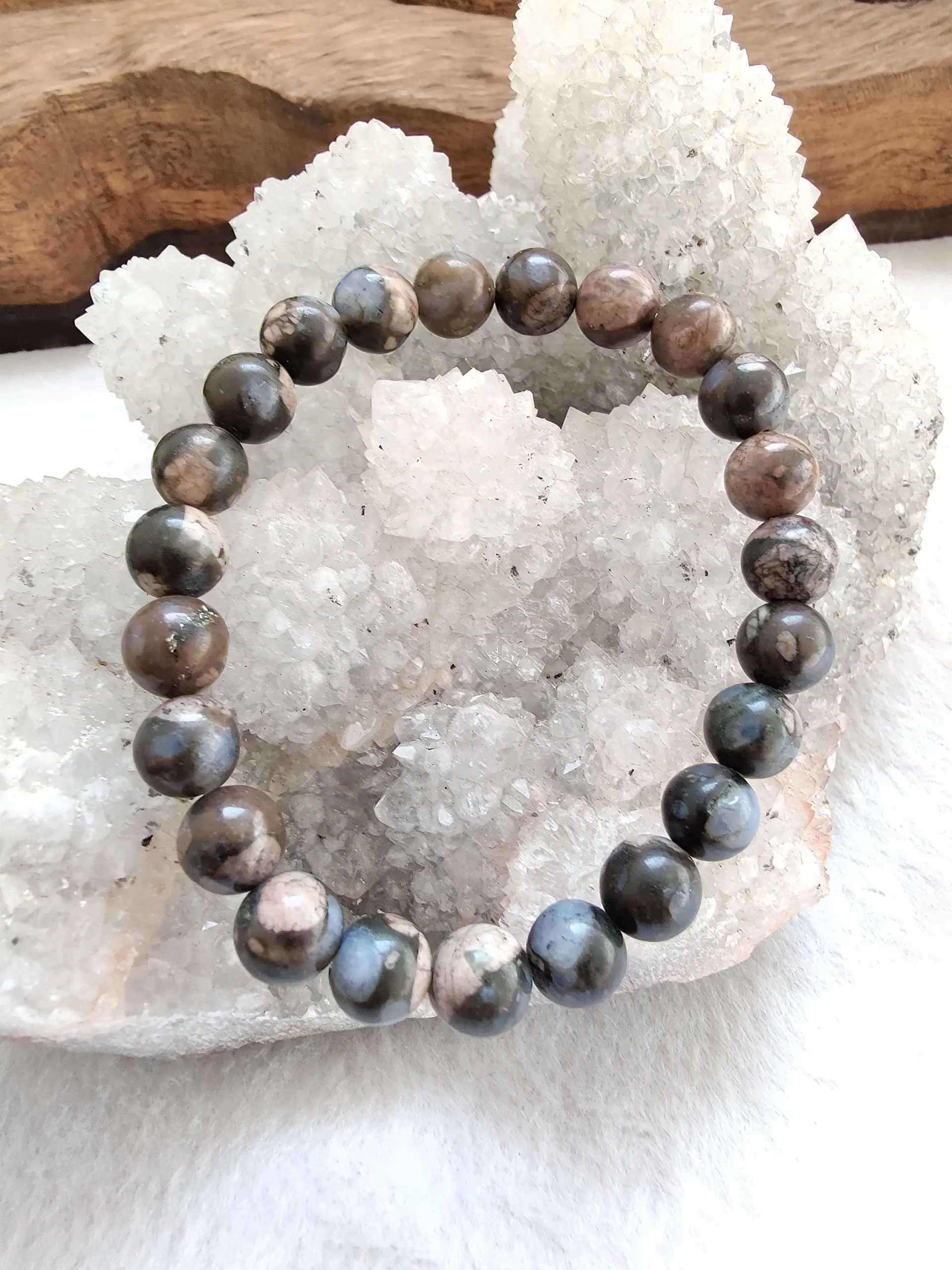 Blue Liberite Quesera Stone Round Beaded Bracelet 8 MM Stretch Bracelet - Image 3