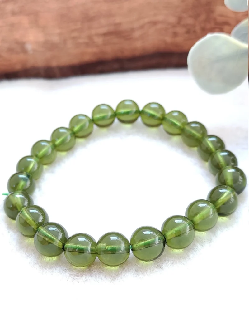 6 MM Moldava Moldavite Stone Round Beaded Bracelet - Image 5