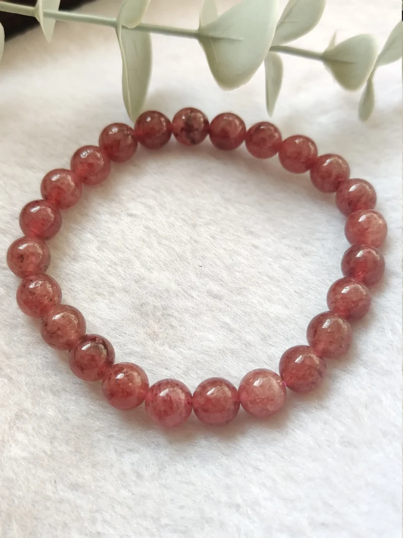 Strawberry Quartz Round Beaded Bracelet 8MM Stretch Bracelet - Image 5