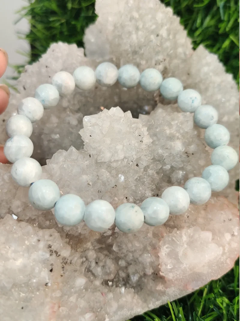 Blue Celestite Stone Round Beaded Bracelet Stretch Bracelet - Image 4