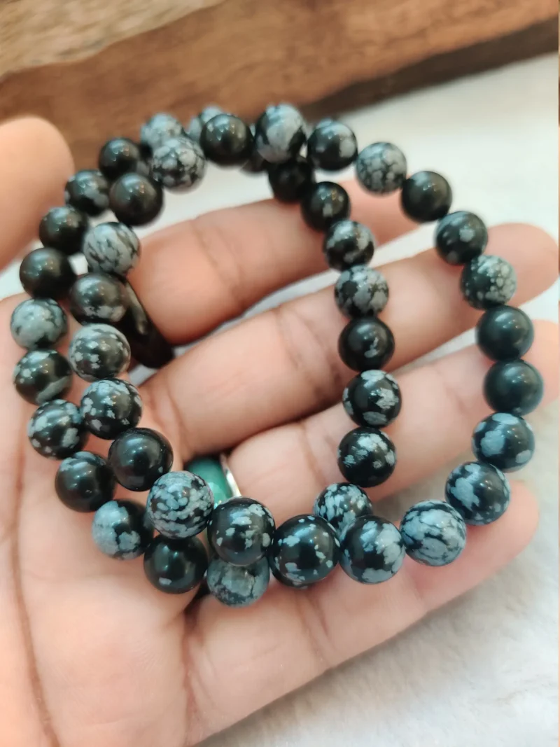 Snowflake Obsidian Round Beaded Bracelet 8MM Stretch Bracelet - Image 5