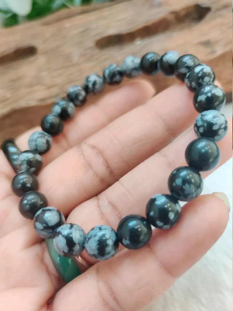 Snowflake Obsidian Round Beaded Bracelet 8MM Stretch Bracelet - Image 6
