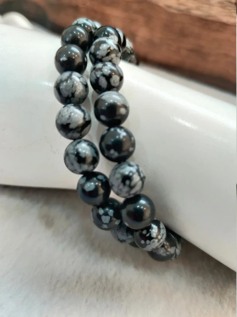 Snowflake Obsidian Round Beaded Bracelet 8MM Stretch Bracelet - Image 7