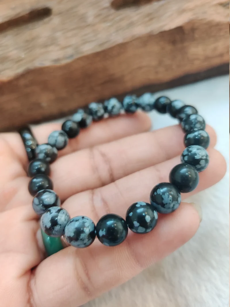 Snowflake Obsidian Round Beaded Bracelet 8MM Stretch Bracelet