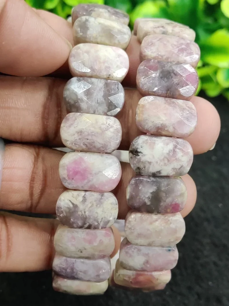 Lepidolite Stone Rectangle Beaded Bracelet 15 MM Stretch Bracelet - Image 6