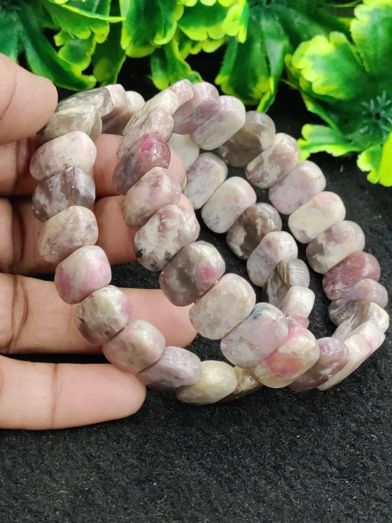 Lepidolite Stone Rectangle Beaded Bracelet 15 MM Stretch Bracelet - Image 7