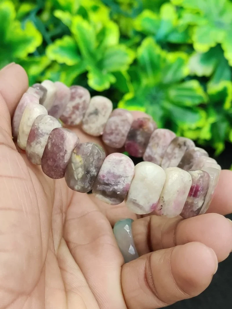 Lepidolite Stone Rectangle Beaded Bracelet 15 MM Stretch Bracelet - Image 9