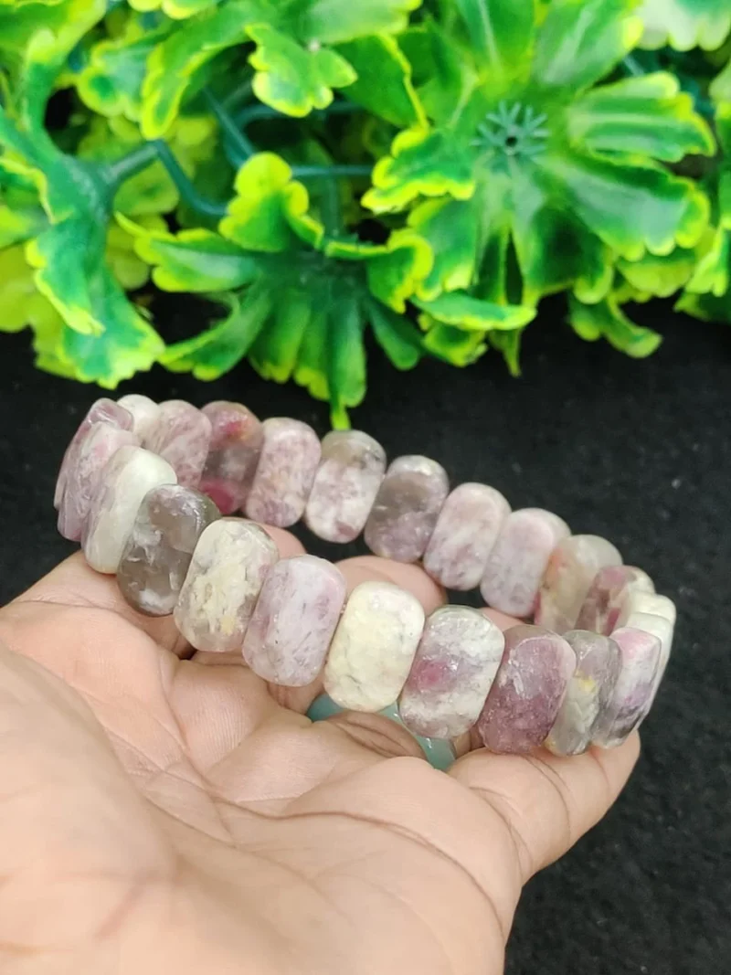 Lepidolite Stone Rectangle Beaded Bracelet 15 MM Stretch Bracelet - Image 10