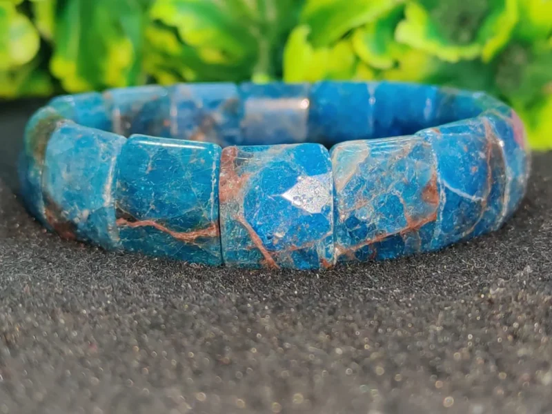 Neon Blue Apatite stone Rectangle  Beaded Bracelet 15 MM Stretch Bracelet - Image 7