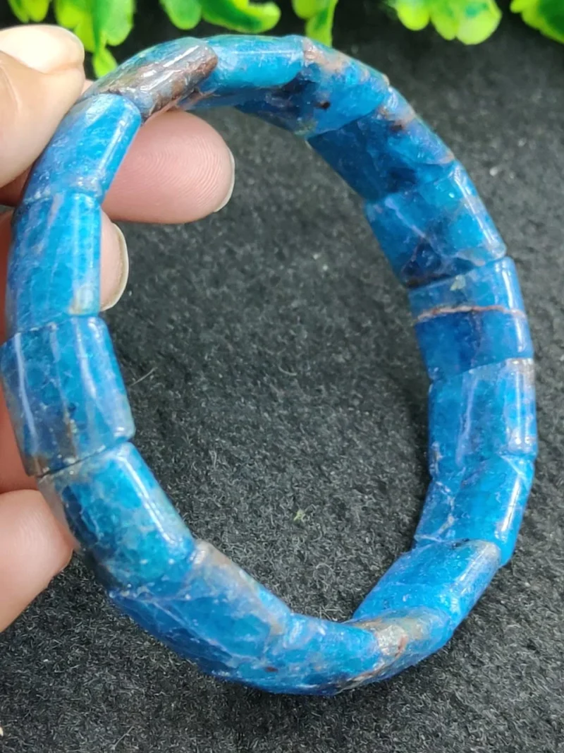 Neon Blue Apatite stone Rectangle  Beaded Bracelet 15 MM Stretch Bracelet - Image 8