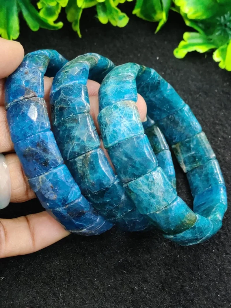 Neon Blue Apatite stone Rectangle  Beaded Bracelet 15 MM Stretch Bracelet - Image 9
