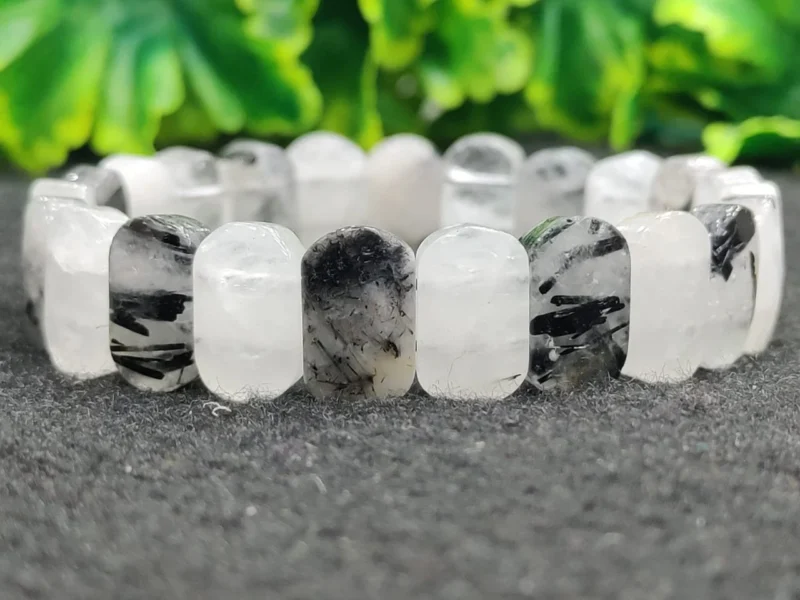 Tourmalinated Quartz Stone Rectangle Beaded Bracelet 15 MM Stretch Bracelet - Image 6