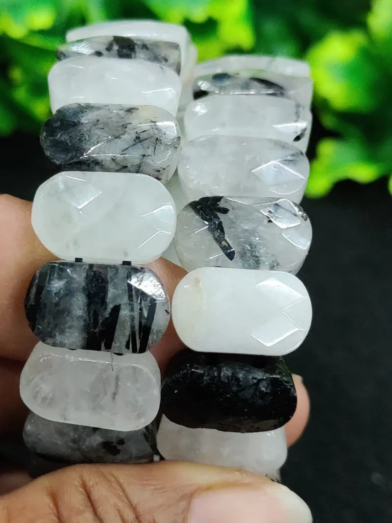 Tourmalinated Quartz Stone Rectangle Beaded Bracelet 15 MM Stretch Bracelet - Image 7