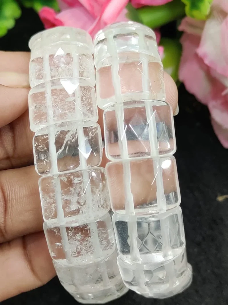 Himalya Crystal Quartz Stone Rectangle Beaded Bracelet 15 MM Stretch Bracelet - Image 6