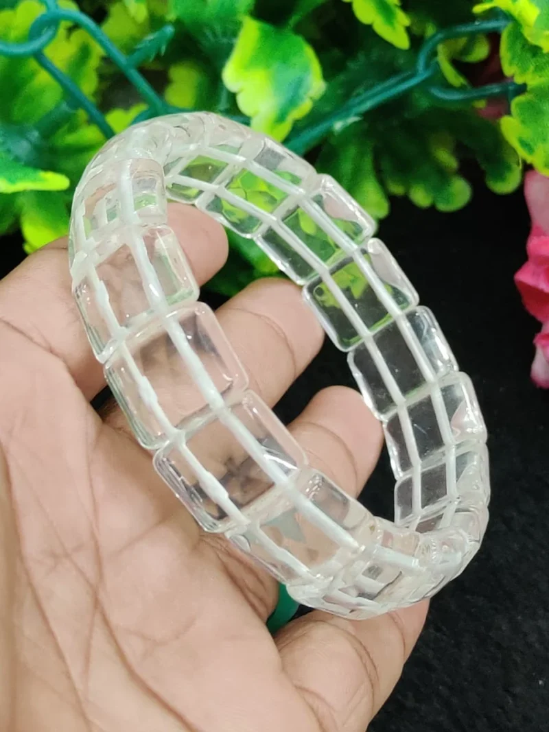 Himalya Crystal Quartz Stone Rectangle Beaded Bracelet 15 MM Stretch Bracelet - Image 7