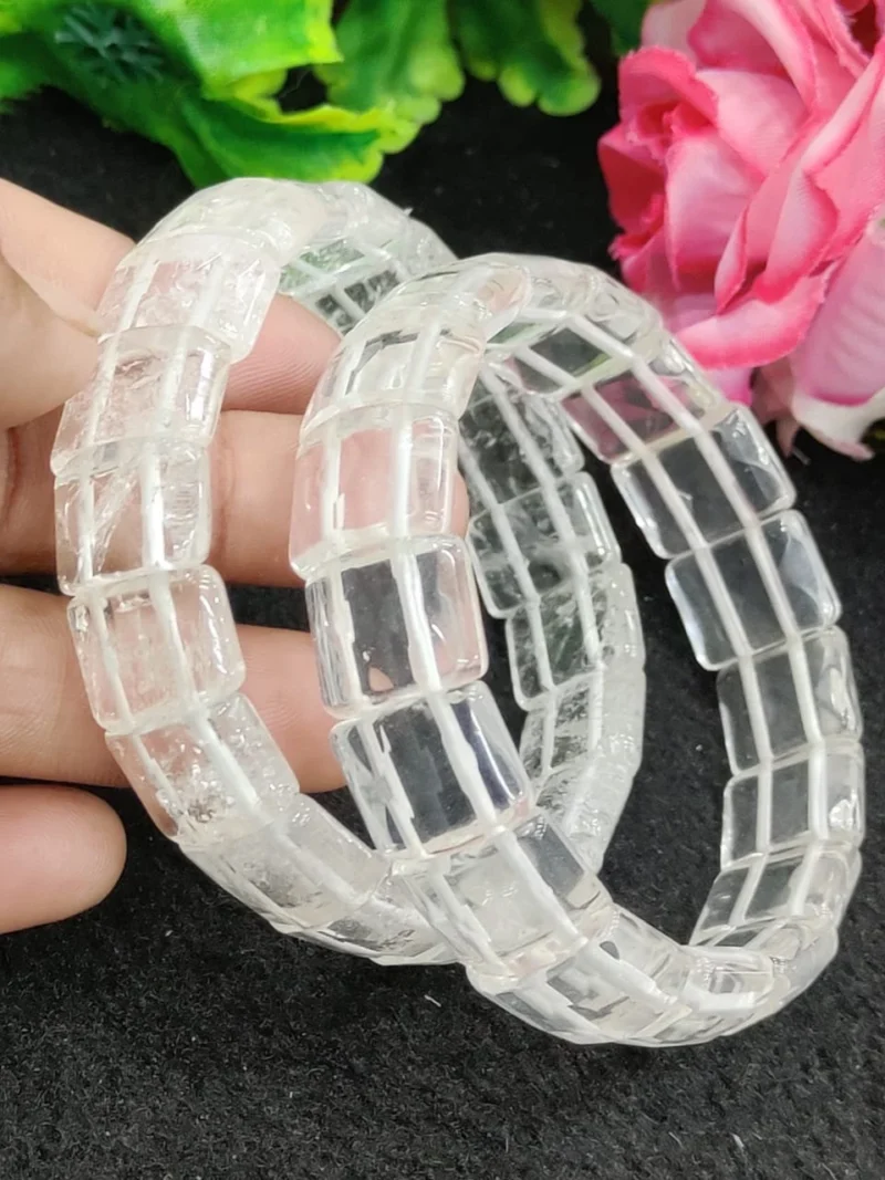 Himalya Crystal Quartz Stone Rectangle Beaded Bracelet 15 MM Stretch Bracelet