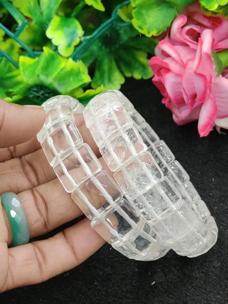 Himalya Crystal Quartz Stone Rectangle Beaded Bracelet 15 MM Stretch Bracelet - Image 11