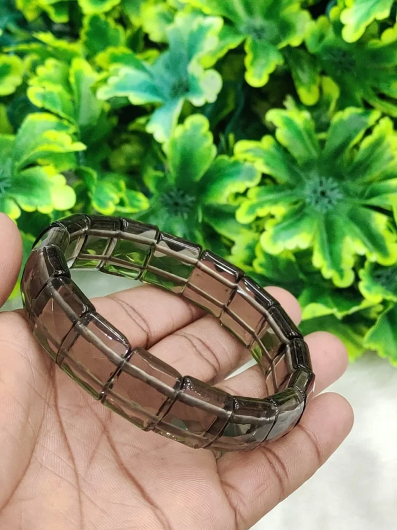 Smoky Quartz Stone rectangle Beaded Bracelet 15 MM Stretch Bracelet - Image 5