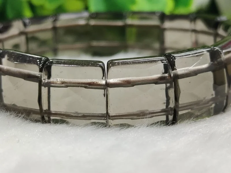 Smoky Quartz Stone rectangle Beaded Bracelet 15 MM Stretch Bracelet