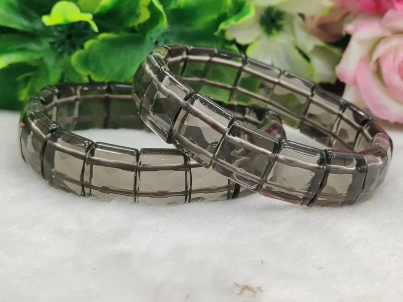 Smoky Quartz Stone rectangle Beaded Bracelet 15 MM Stretch Bracelet - Image 3