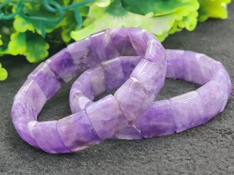 Amethyst Powerful Stone rectangle Beaded Bracelet 15 MM Stretch Bracelet