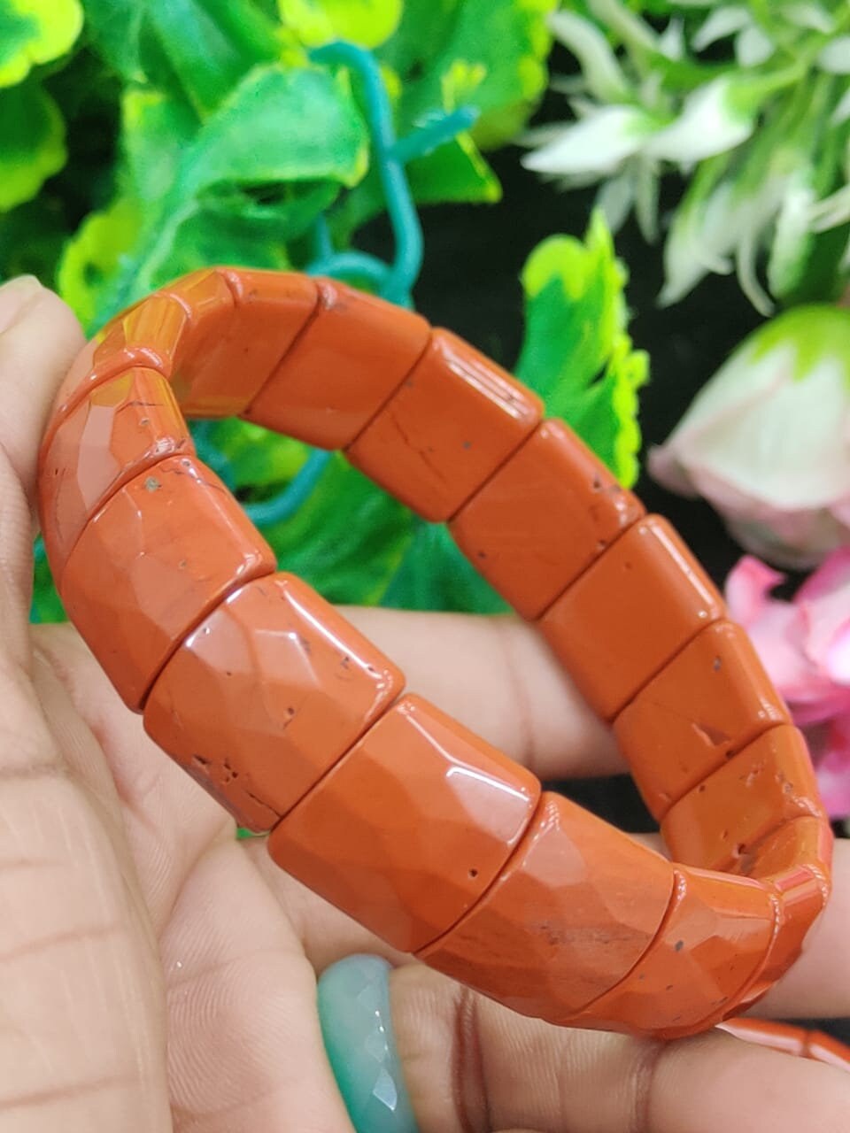 Red Jasper rectangle Beaded Bracelet 15 MM Stretch Bracelet - Image 6