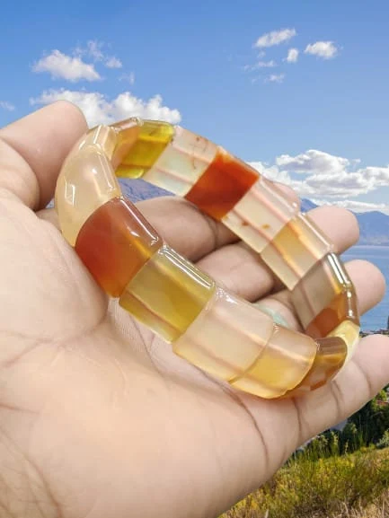 Carnelian Stone rectangle Beaded Bracelet 15 MM Stretch Bracelet
