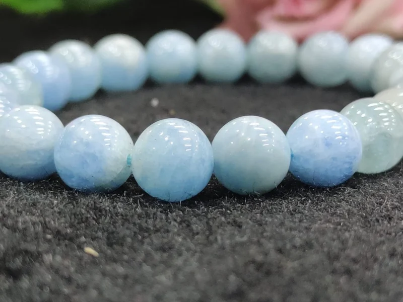 Aquamarine Stone Round Beaded Bracelet 8MM Bracelet For Anxiety & Stress Relief Stretch Bracelet - Image 7