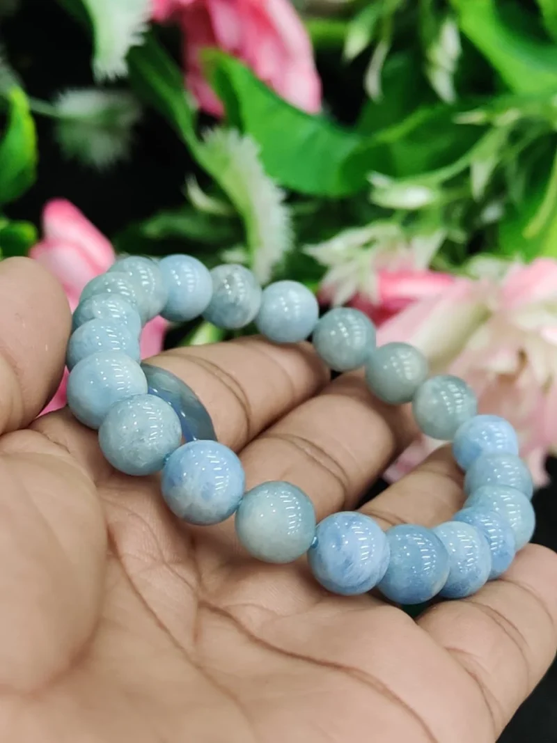 Aquamarine Stone Round Beaded Bracelet 8MM Bracelet For Anxiety & Stress Relief Stretch Bracelet - Image 9