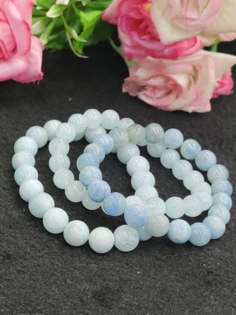 Aquamarine Stone Round Beaded Bracelet 8MM Bracelet For Anxiety & Stress Relief Stretch Bracelet - Image 11