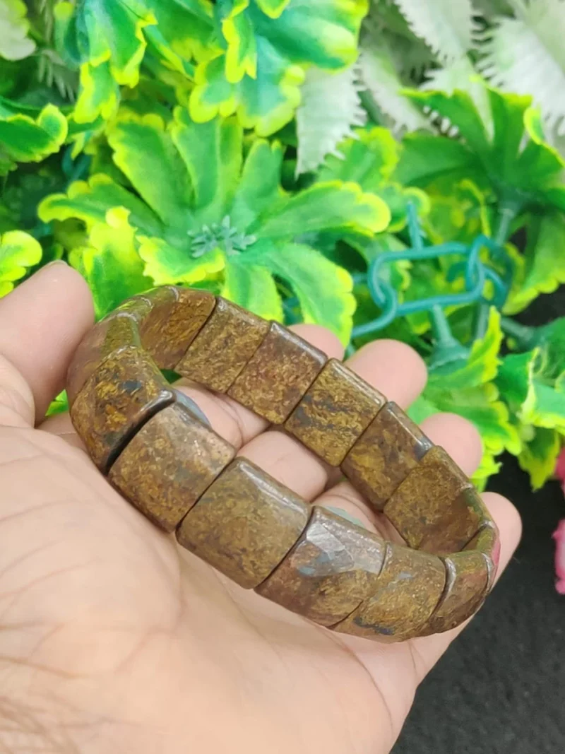 Bronzite Stone rectangle Beaded Bracelet 15 MM Stretch Bracelet - Image 7